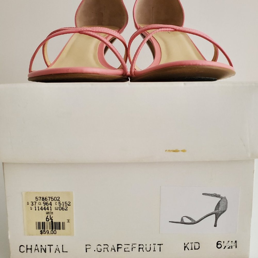 Ann Taylor Loft Leather Ankle Strap 3" Wood Heel Sandals | Like New | 6.5 | Pink - Picture 15 of 16